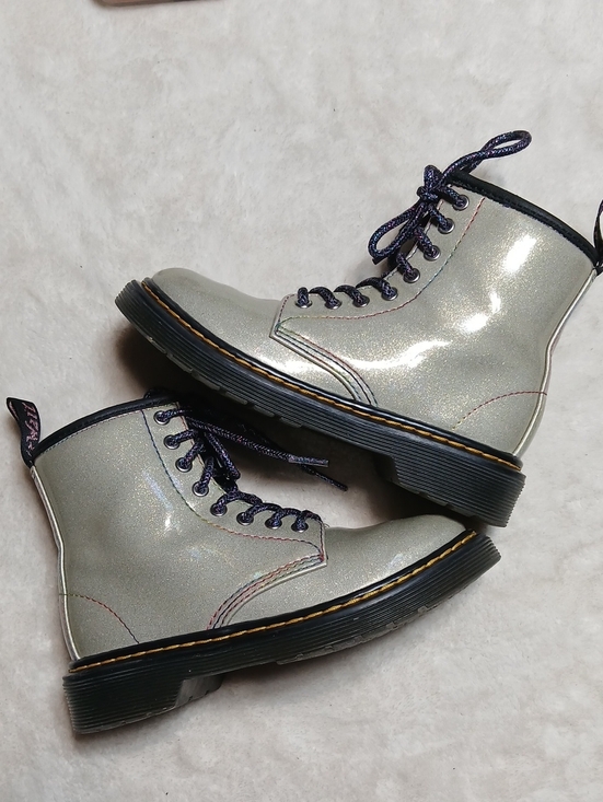 Dr. Martens Other - Dr. Martens Kids Iridescent Silver Combat Boots with Black Soles Size 12 Girl